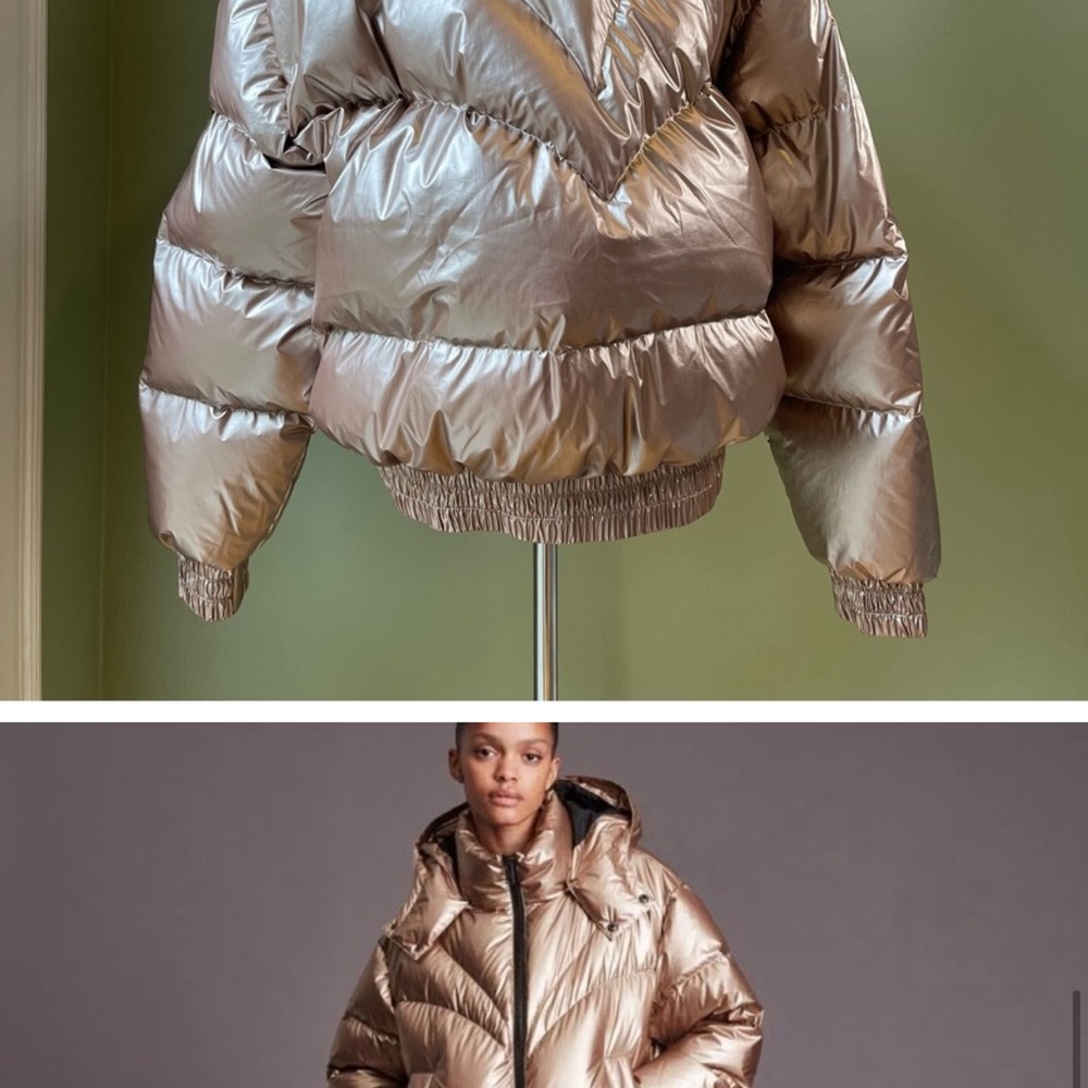 All Saints Mika Rose Pink Metallic Puffer jacket coat. Size 6 women.